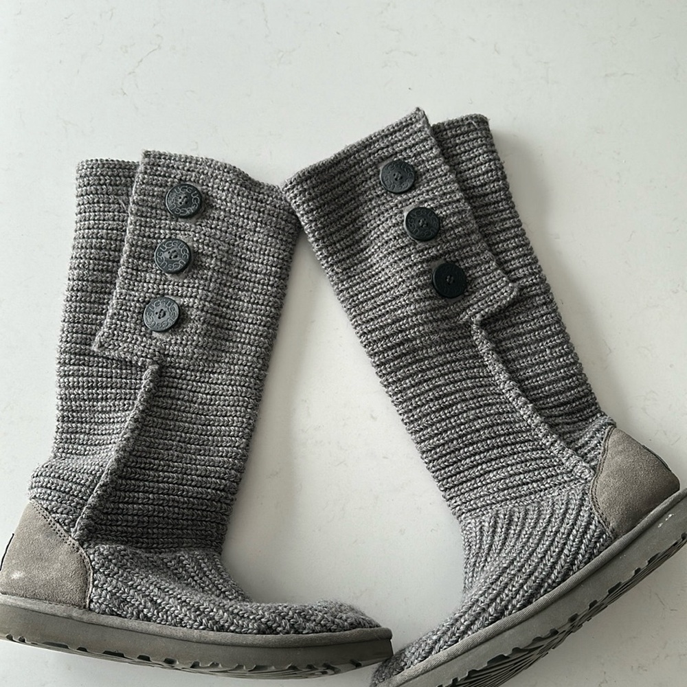 UGG Gray Knit Button Winter Boots